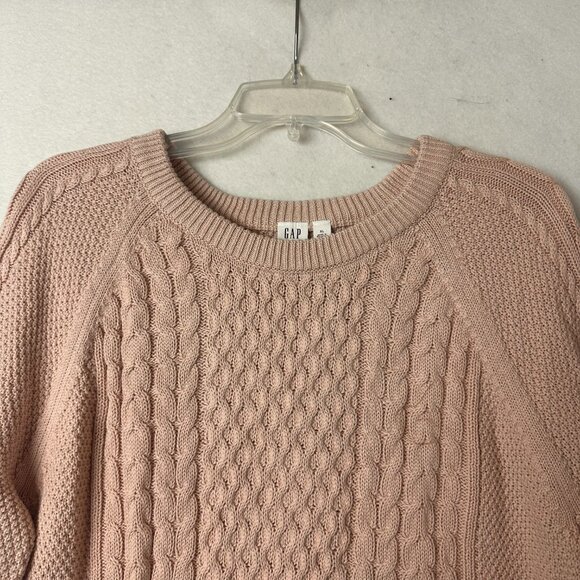 Gap sweater sz XL Light Pink Pullover Cable Knit 100% Cotton fisherman NEW - Picture 2 of 5